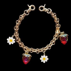 Elegant Gold Bag Chain with Colorful Strawberry and Flower Accents